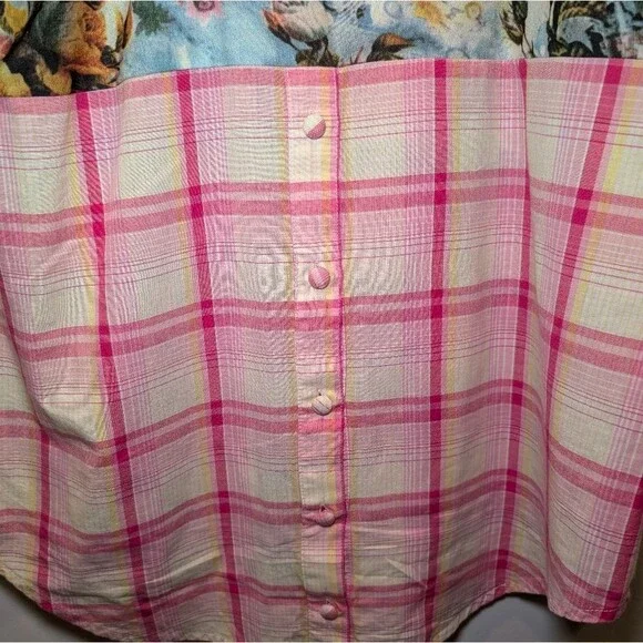 Soft Surroundings Plaid Floral Embroidered Button Down Tunic Small 100% Cotton - Picture 7 of 9